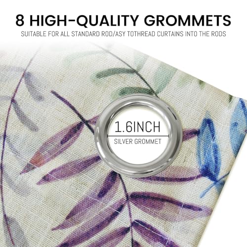 84 Inches Blue and Purple Leaves Linen Curtains for Bedroom (Linen Blue and Purple / 52"W x 84"L (Pack of 2))