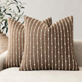 Decorative Striped Boucle Throw Pillow Covers 22x22 Inch Brown (22" x 22" (Pack of 2) / Brown)