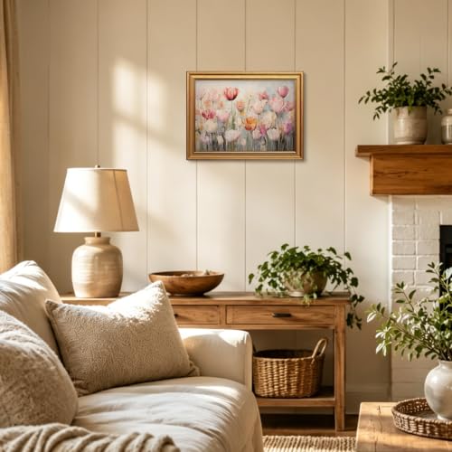 Colorful Spring Flowers Vintage Gold Framed Wall Art 12x16 inch (07-Pastel tulips / 12x16)