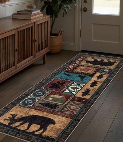 Washable Rustic Cabin Runner Rug 2x6 Hallway (Brown / 2'x6' (Runner))