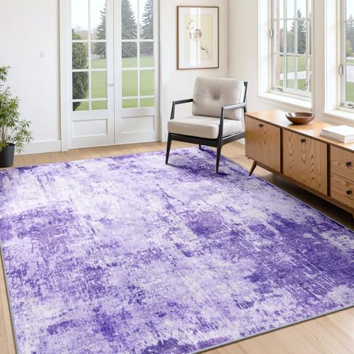 Washable 4'x6' Abstract Area Rug for Living Room Purple (Purple/Gray/Pink/White / 4' x 6' (Rectangular))