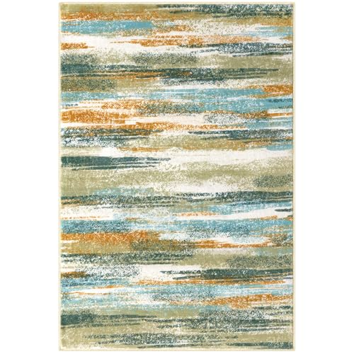 Abstract 2x3 Area Rug Small Washable Entryway Rug Non Slip Door Mat (Green Teal Mustard Multi / 2' x 3' (Rectangular))