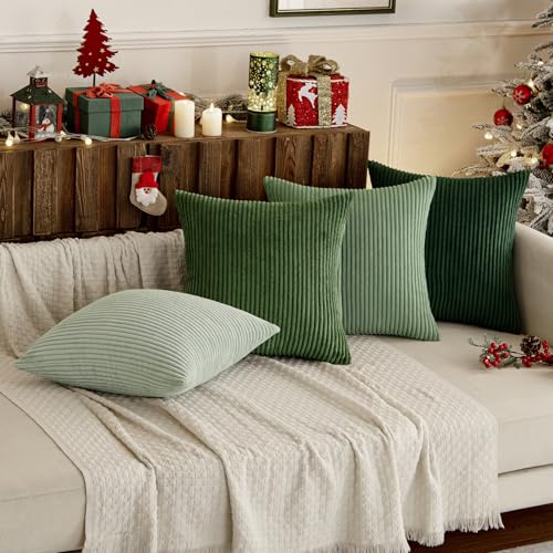 Soft Corduroy Decorative Throw Pillow Covers Forest Green 18x18 (18" x 18" (Pack of 4) / Forest Green)