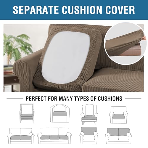 4 Piece Stretch Sofa Covers for 3 Cushion Couch Covers for Living Room Furniture Slipcovers (Large / Macchiato)