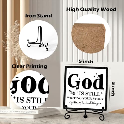 Home Decor Farmhouse Shelf Decor For Living Room (God Is Still(Black-04) / Wooden Sign with Iron Stand)