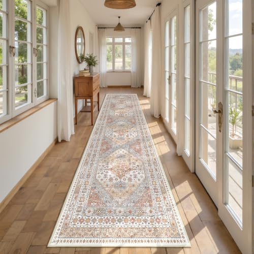 2.5x10 Kitchen Runner Rug Non Slip Vintage Washable Rugs (Orange / 2'6" x 10' (Runner))