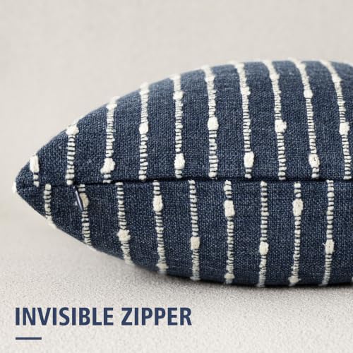 Boho Striped Boucle Lumbar Throw Pillow Covers 12x20 Dark Blue (20" x 12" (Pack of 2) / Blue Ashes)