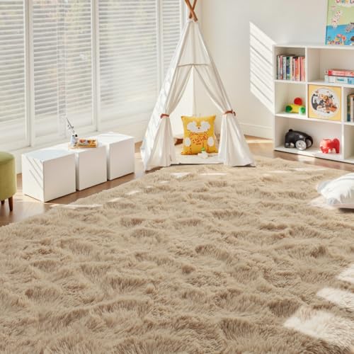 8x10 Ft Extra Large Shag Beige Rugs for Living Room Bedroom (CC Beige / 8' X 10' (Rectangular))