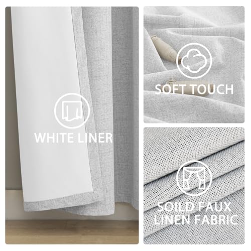 White Linen Textured Curtains 90 Inches Long for Living Room (Linen Greyish White / 52"W x 90"L (Pack of 2))
