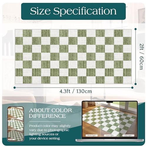 Front Door Mat Indoor Entrance (Checkered - Green / White / 2' x 4'3" (Rectangular))