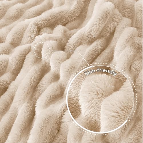 Striped Fleece Throw Blanket for Couch (Beige / Throw ( 50x60 IN ))