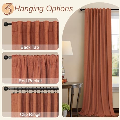 Boho Blackout Curtains for Living Room Linen Textured Bohemian Vintage Mid Century Modern Farmhouse Curtains for Bedroom 90 Inch Length 2 Panel Rust Terracotta Colored Long Drapes Dusty Orange (Terracotta / 52"W x 90"L (Pack of 2))