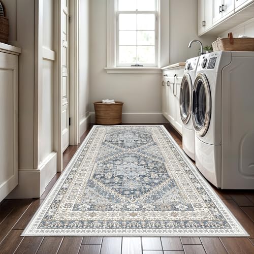 3x8 Runner Rug Non Slip Washable Rugs for Entryway (Blue/Beige / 3' x 8' (Runner))