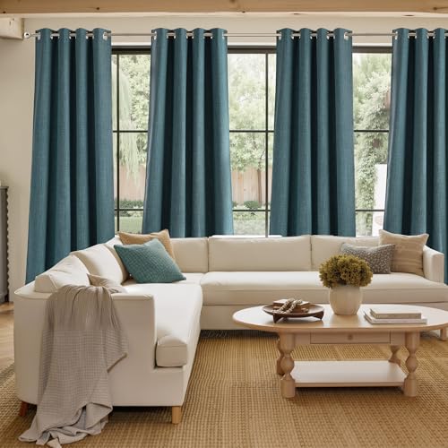 Greyish Blue Room Darkening Rod Pocket Curtains 63 inch Length (Linen Greyish Blue / 42"W x 63"L (Pack of 2))