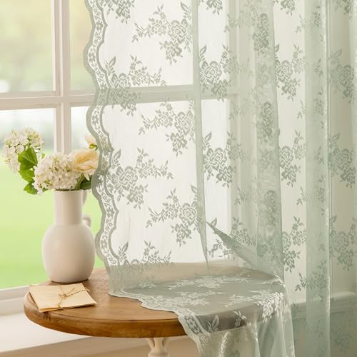 Sage Green Lace Curtains 54 Inch Length Vintage Short Curtains (Sage Green / 50"W x 54"L (Pack of 2))