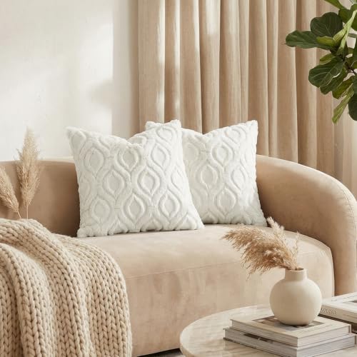 Faux Fur Soft Cream White Throw Pillow Covers 24x24 Set of 2 (24" x 24" (Pack of 2) / Cream White)