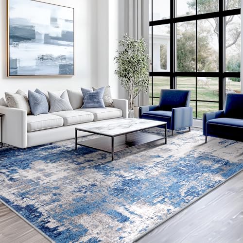 Washable Square 8'x8' Area Rug for Living Room Blue Gray (Blue/Gray / 8' x 8' (Square))