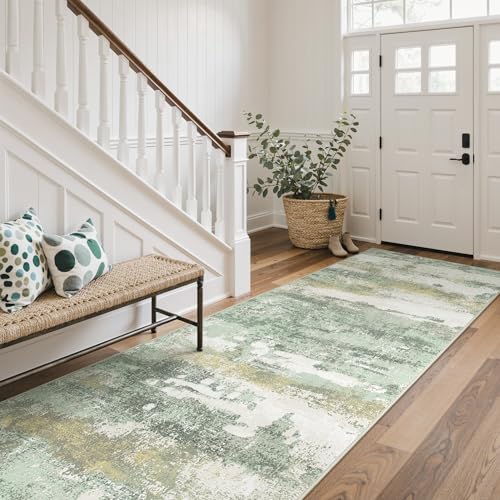 2'6"x6 Green Abstract Runner Rug (Light Green/Cream / 2'6" x 6' (Rectangular))