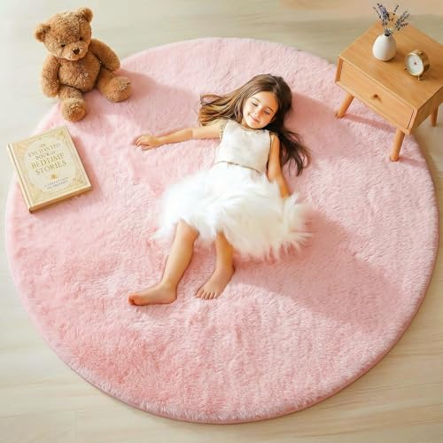 Light Pink Round Area Rugs 6ft for Bedroom Living Room (Light Pink / 6' (Round))