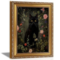 Gold Framed Moody Floral Black Cat Wall Art (Black cat / 16"L x 12"W)