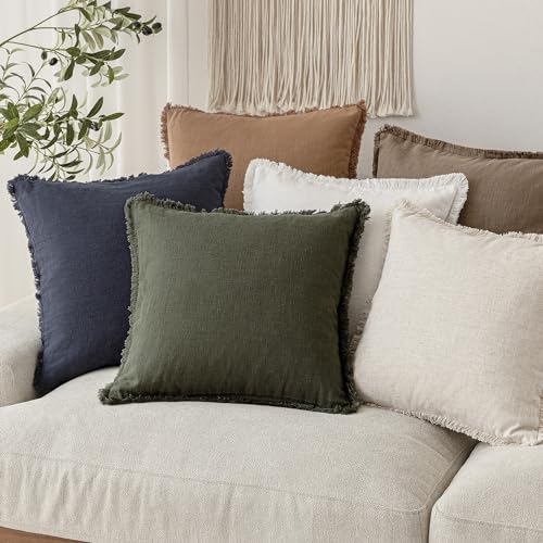 Decorative Linen Fringe Throw Pillow Covers 22×22 Dark Green (22" x 22" (Pack of 2) / Rifle Green)