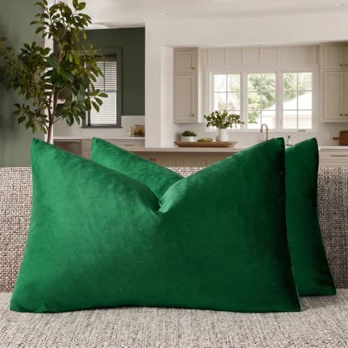 Green Pillow Covers 12x20 Decorative Pillows Pack of 2 (Forest Green / 20" x 12" (Pack of 2))