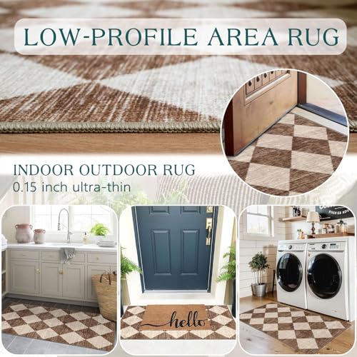 Front Door Mat Indoor Entrance (Diamond - Brown Beige / 2' x 4'3" (Rectangular))