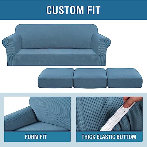 4 Piece Stretch Sofa Covers for 3 Cushion Couch Covers for Living Room Furniture Slipcovers (X-Large / Dusty Blue)