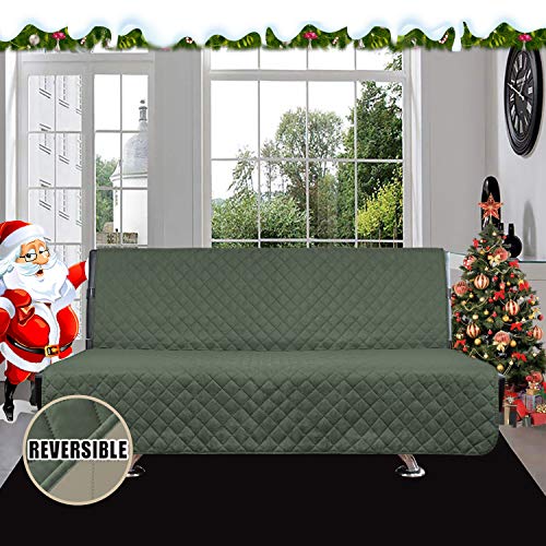 Reversible Couch Cover (Greyish Green/Beige / Large Futon)