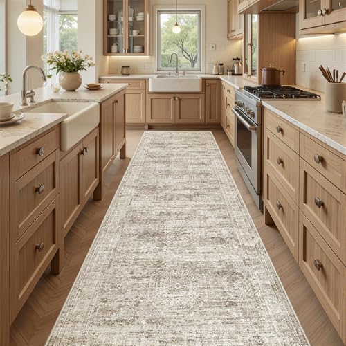 Washable Runner Rug 2'6"x8' Kitchen Hallway Runners Brown (Brown / 2'6" x 8' (Runner))