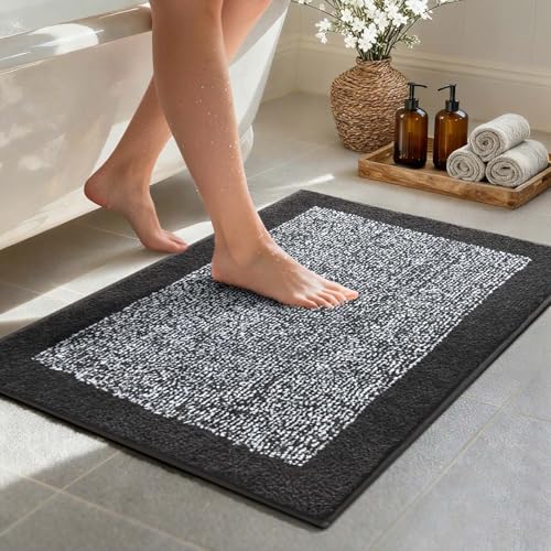 Bathroom Rugs 30x20 Non Slip Washable (Dark Grey / 1'8" x 2'6" (Rectangular))