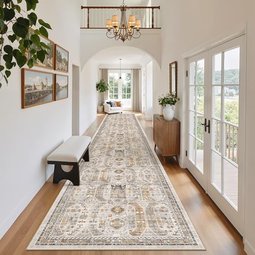 Hallway Runner Rug 2'6''x16' Kitchen Runners Vintage (Brown/Gold / 2'6" x 16' (Runner))
