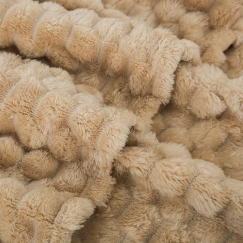 Beige Throw Blanket 108"×90" inches Fuzzy 3D Jacquard Decorative (Beige / 108"×90”)