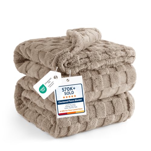 Checkered Soft Cozy Queen Blanket for Bed (03 Light Brown / Queen (90" X 90"))