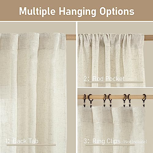 54 inches Long Semi Sheer Linen Curtains 2 Panels (Natural / 38"W x 54"L (Pack of 2))