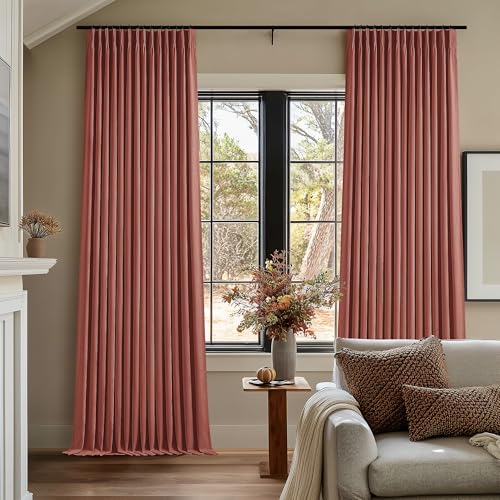 Terracotta Pinch Pleat 100% Blackout Linen Bedroom Curtains 96 Inch Length (Terracotta / 40"W x 96"L (Pack of 2))