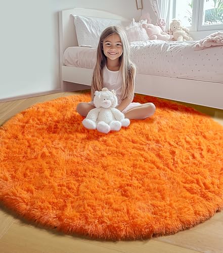 Orange Round Rugs 5ft for Bedroom Living Room (Orange / 5' (Round))