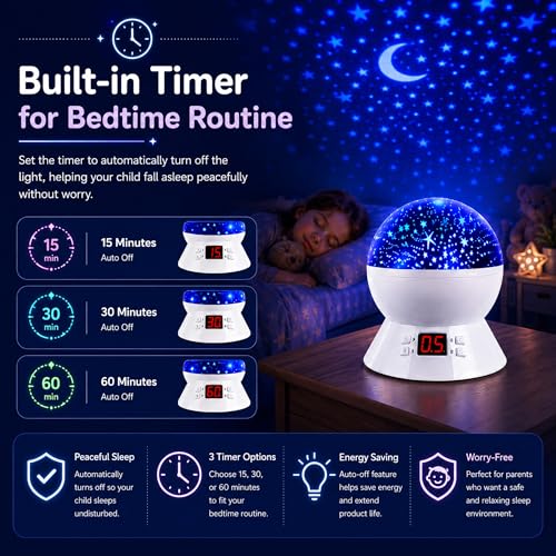 Star Projector Night Light for Kids (White)