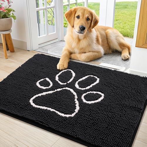 Dog Door Mat for Muddy Paws (36"X24" / Black and White)