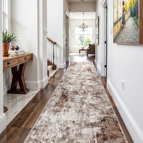 3x16 Washable Runner Rug for Hallway (Brown/Khaki/White / 3' x 16' (Runner))