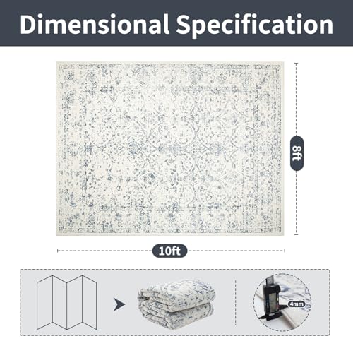 8x10 Boho Washable Area Rug for Living Room (8' x 10' (Rectangular) / White-blue)