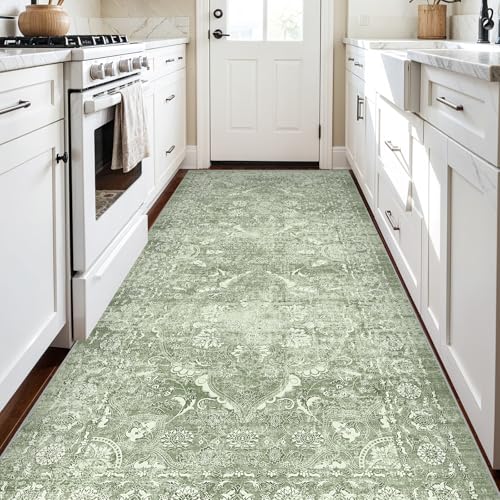 4x8 Washable Hallway Runner Rug (Muted Sage Green / 4x8)