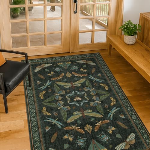 Green and Black Entryway Rug (3' x 5' (Rectangular) / Dark Green)