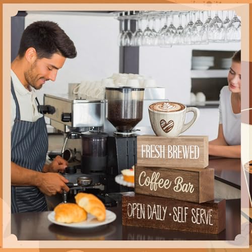 4 Pcs Farmhouse Coffee Bar Signs Decor Wooden Cafe Cup Signs (Coffee Bar Coffee Bar)