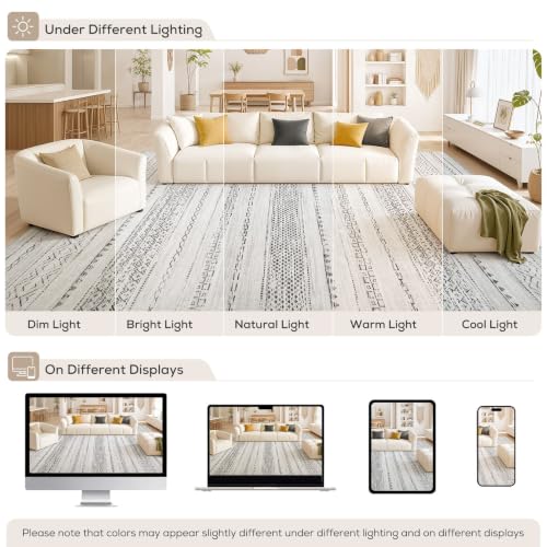 Boho 9x12 Area Rug Living Room Rugs Machine Washable Gray (Color Gray / 9' X 12' (Rectangular))