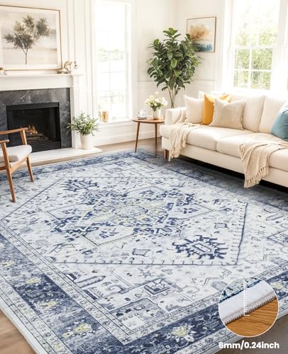 Amada Large 8x10 Washable Area Rug for Living Room (8' x 10' (Rectangular) / Navy Blue/White)