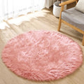 Pink Washable Fluffy Circle Rugs for Bedroom Small Faux Sheepskin Shag Fur Round Rugs 4ft Nursery Rug Cute Room (4' (Round) / Pink)