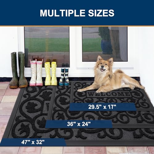 Front Door Mat Outside Entrance (Black / 35" X 23")