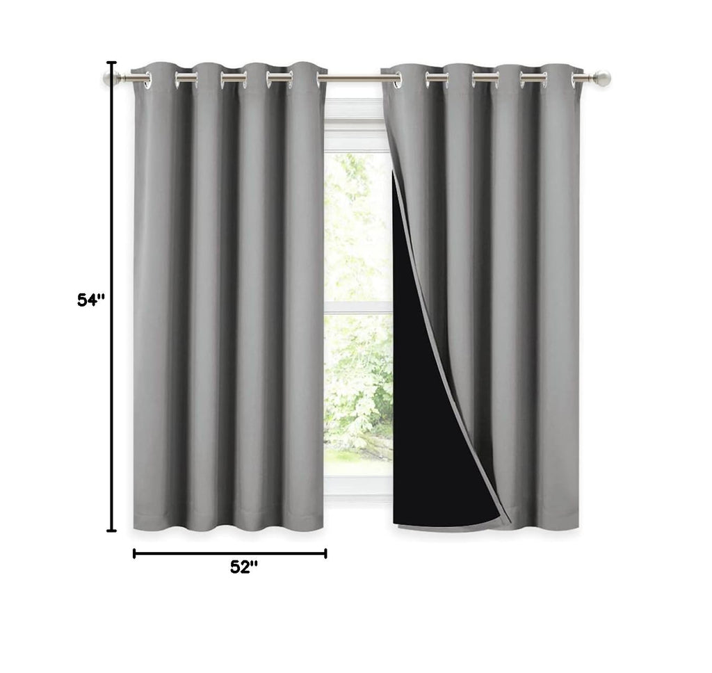100% Blackout Curtains with Black Liners (Silver Grey / 52"W x 54"L (Pack of 2))