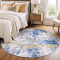 Washable Round 4ft Area Rug for Living Room Blue Gold (Blue/Gold / 4' (Round))